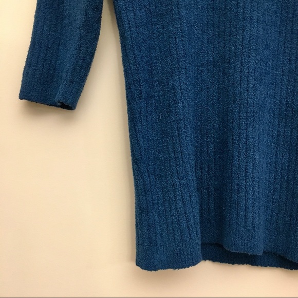 NORDSTROM PRESS Cosy Teal Ribbed Knit 3/4 Sleeve Crewneck Sweater Women’s Small - Picture 4 of 6